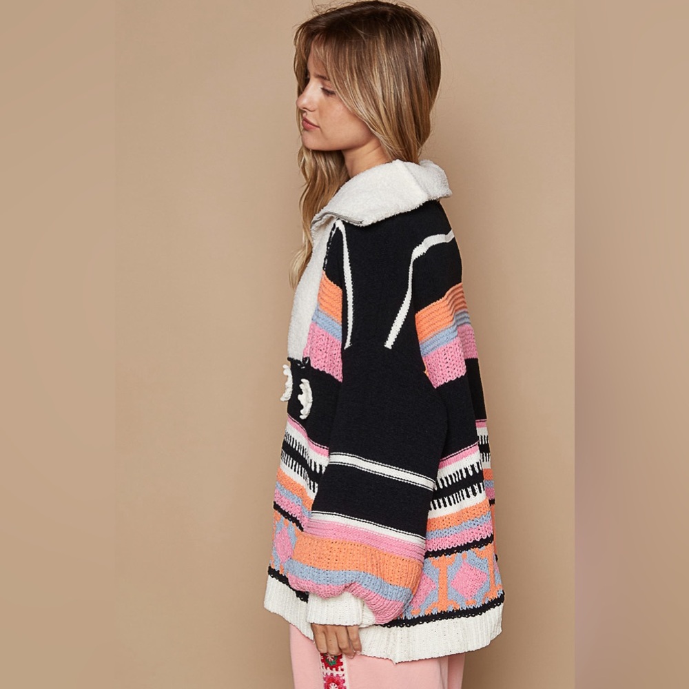 99. POL LAST 1! Ski Pullover Sweater Oversized Chenille Flower Long Sleeve Zip - Picture 5 of 6